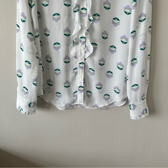 ARITZIA-“SUNDAY Best” CottageCore Floral Ruffle Front Ling Sleeve Blouse - Picture 8 of 13